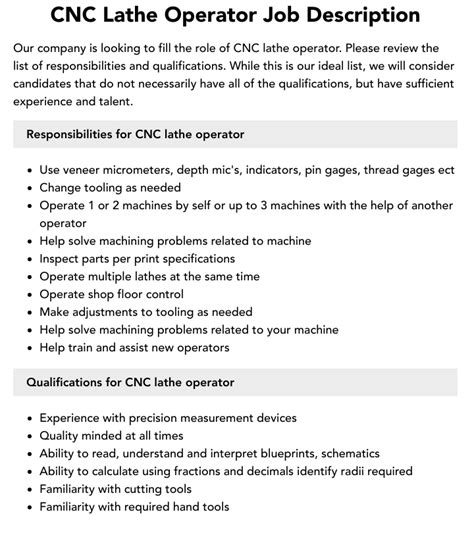 cnc lathe thread machine operator|lathe operator job description.